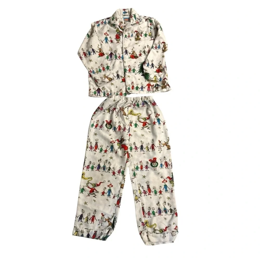 Dr Seuss Grinch Pottery Barn Kids Pajama Set Sleepwear Size 8 Christmas Holiday